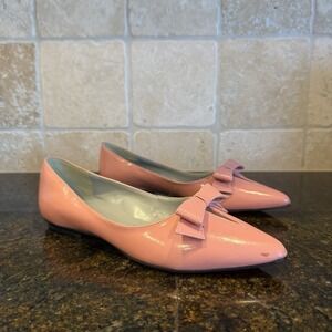 BCBG Paris Pink Patent Leather Ballet Flats Pointed‎ Toe Bow Sz 6.5B Vintage Y2K